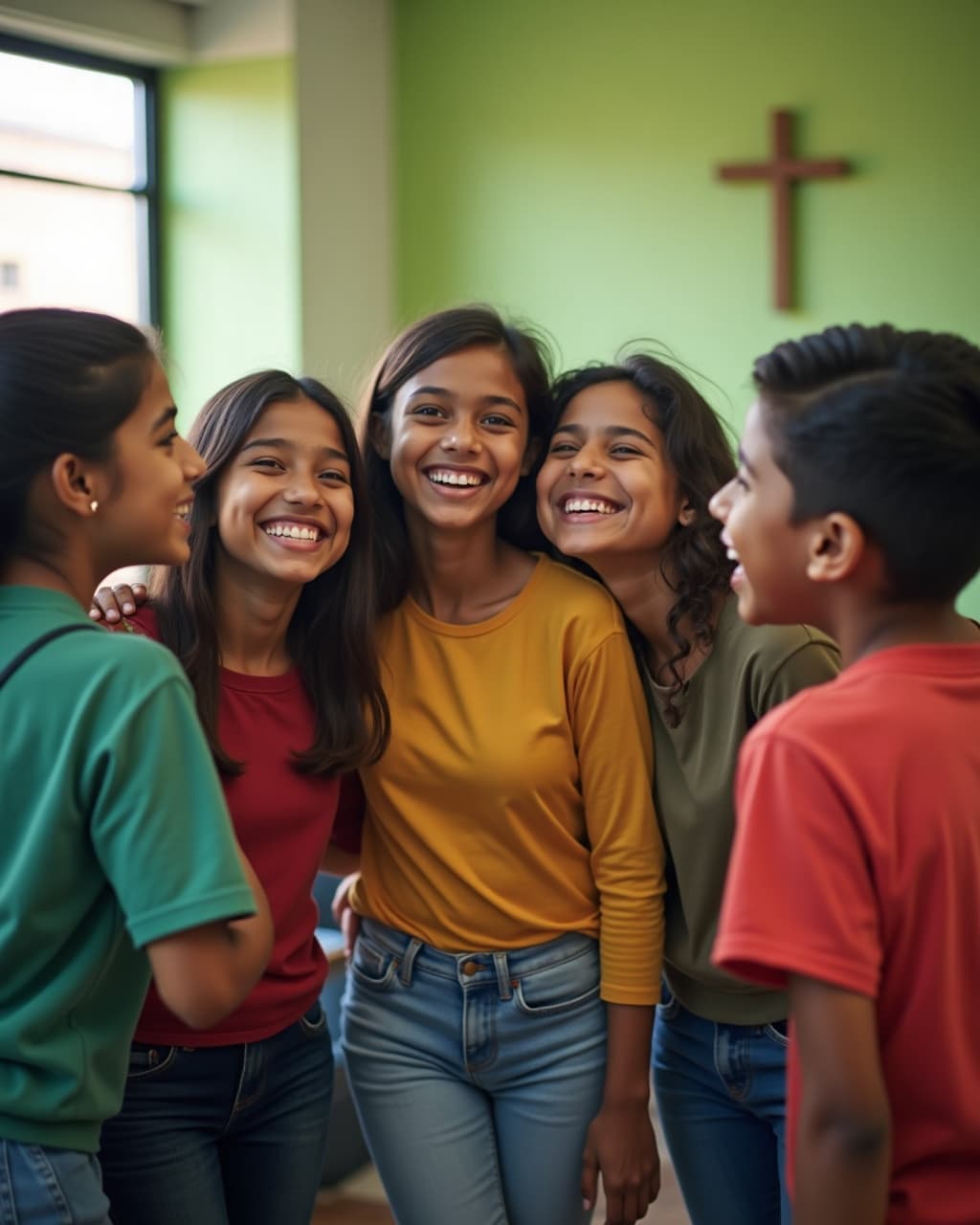 Indian and South Asian children and youth laughing together at a church gathering